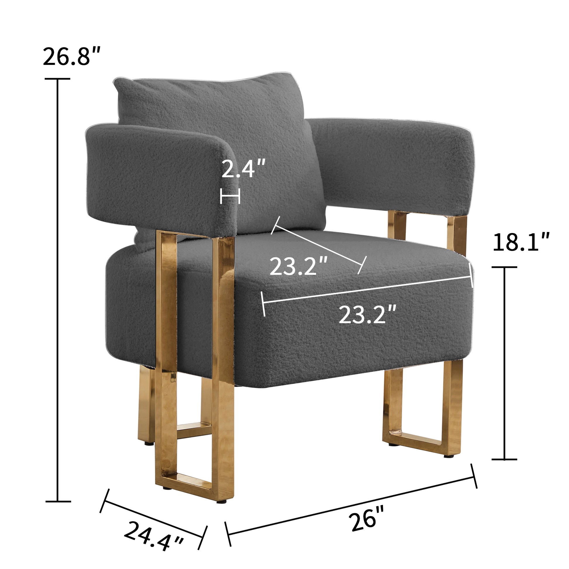 Grey Bouclé Steel Frame Accent Chair with Gold Legs - detail view 3
