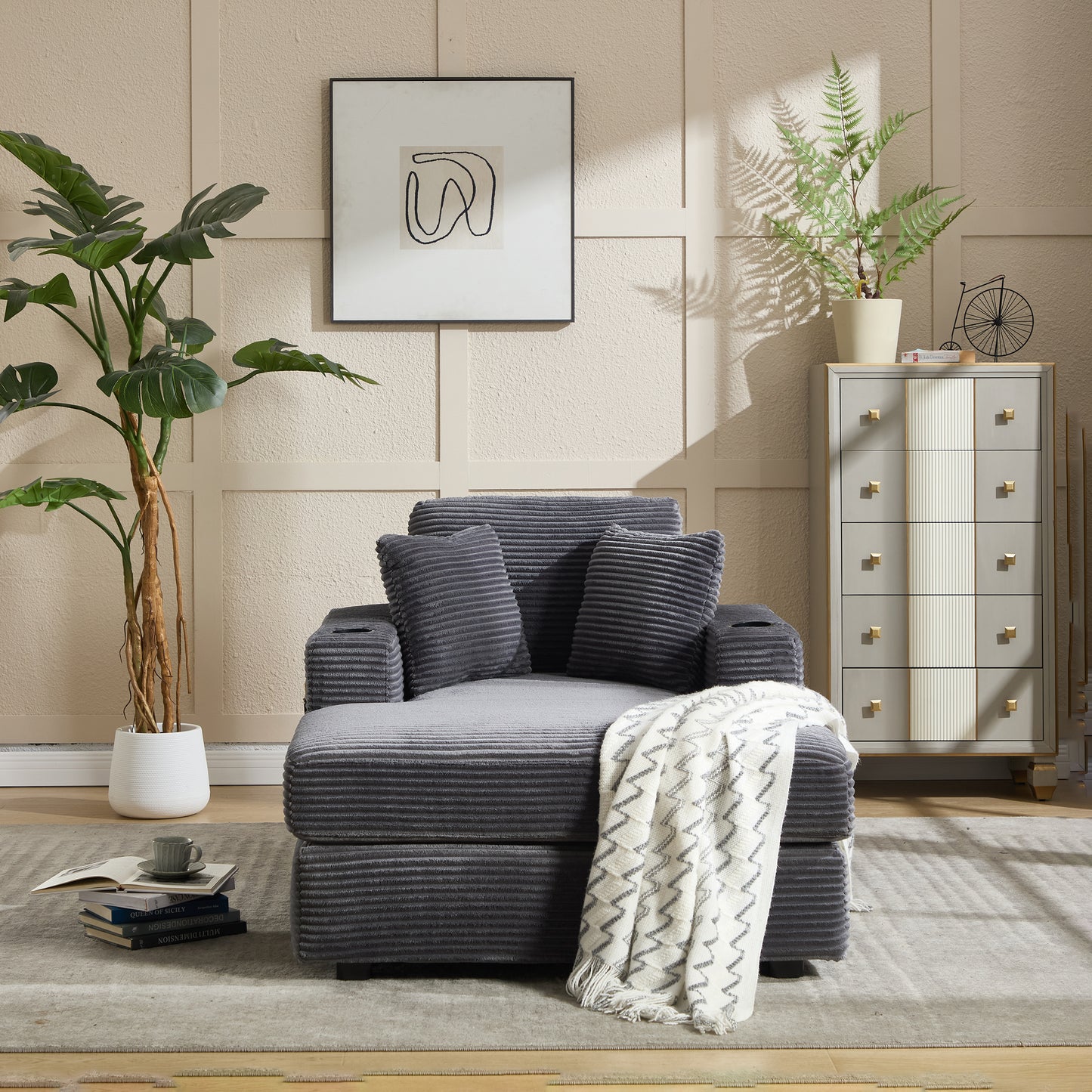 [new]corduroy Upholstered Chaise Lounge Sofa - Grey - detail view 4