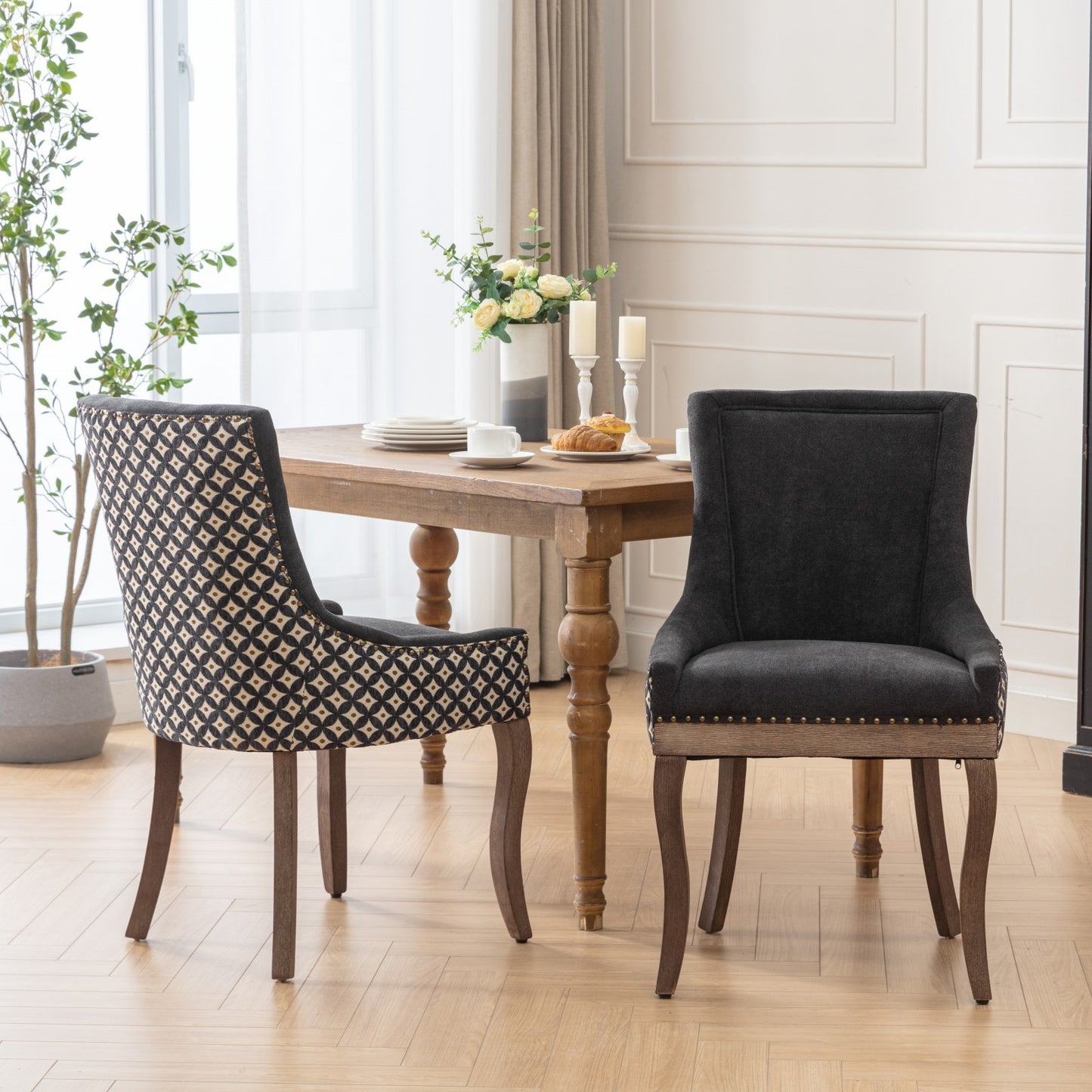 Amberly 2-tone Linen Side Chairs, Black & Gray