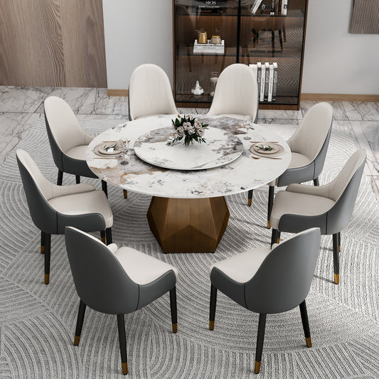 59" Round Marble Dining Table with Metal Base - White - detail view 2