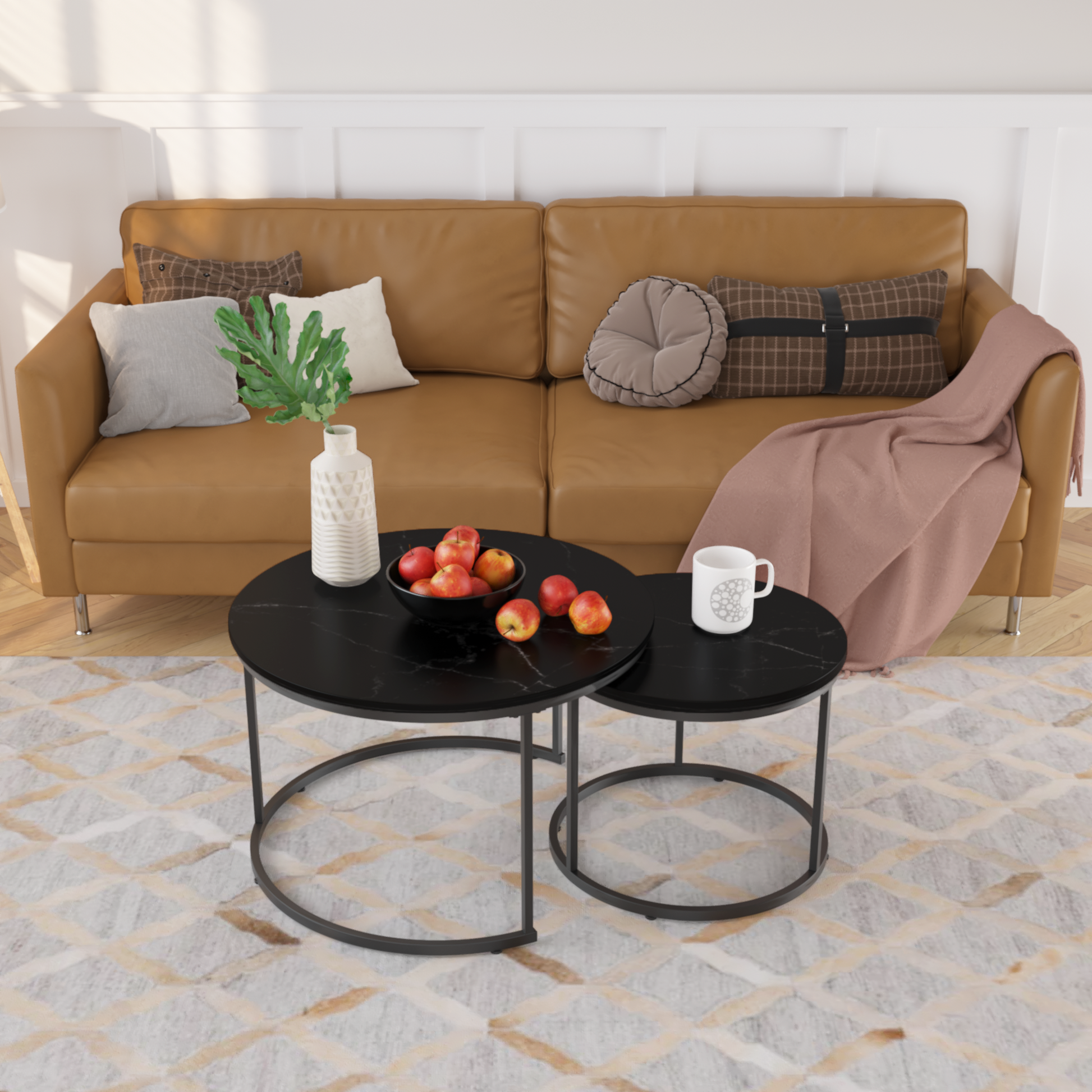 Black Wood+metal Steel Frame Nesting Tables with Black Legs - detail view 8