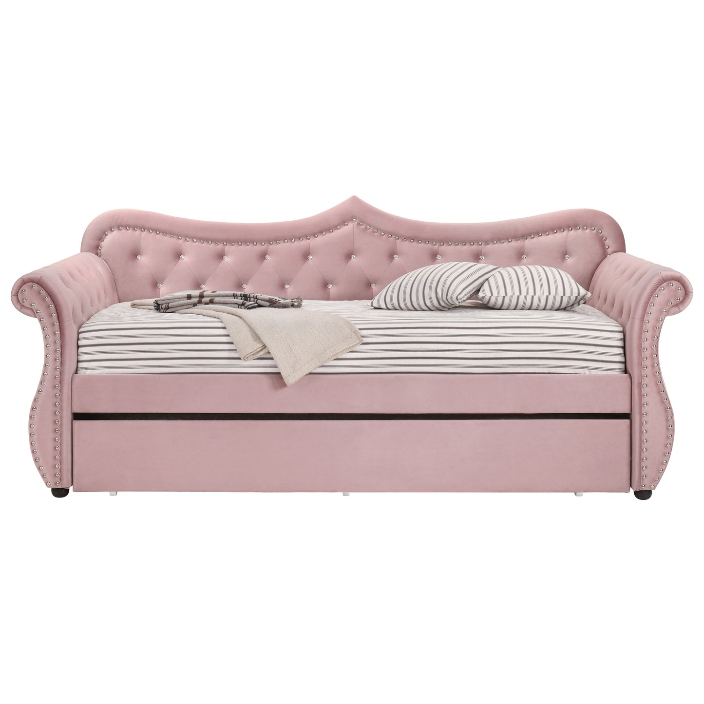 Sharron Pink Velvet Twin Size Glam Daybed with Trundle