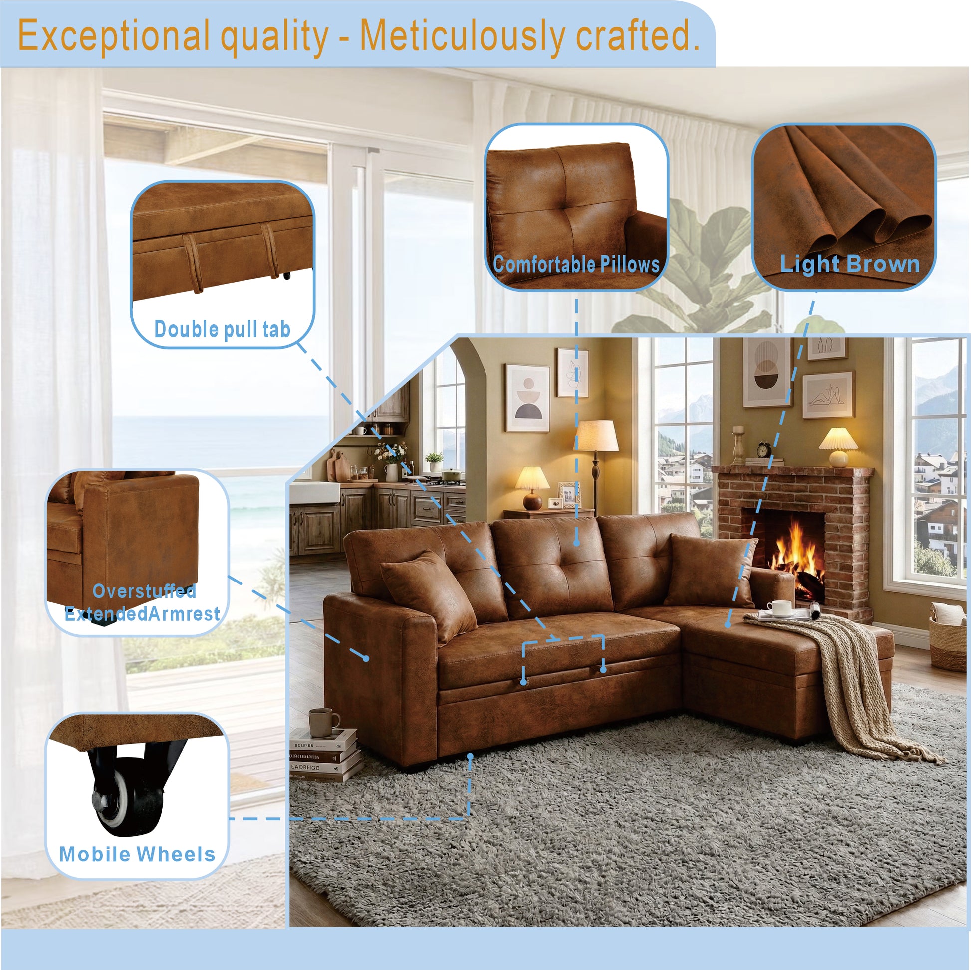 Sleeper Sectional - Brown - detail view 6
