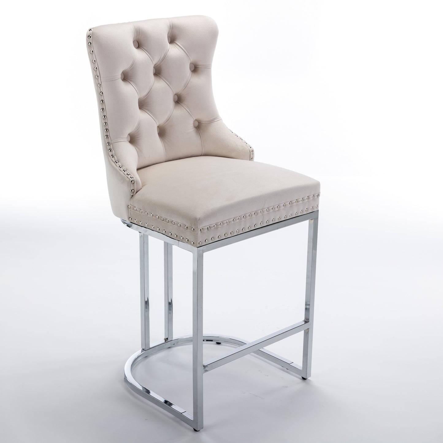 Sabine 26" Velvet Counter Height Bar Stools Set of 2 Beige