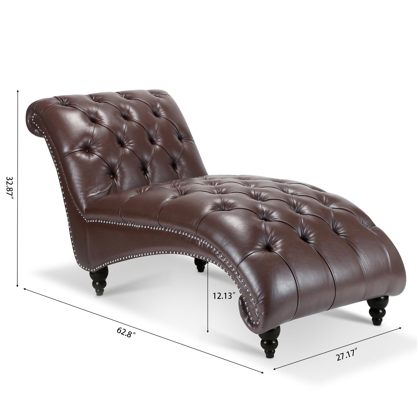 Modern Tufted Armless Chaise Lounge with Foam Cushion in Dark Brown PU - detail view 3