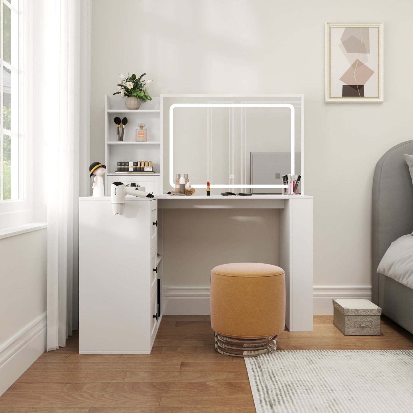 Vanity Desk with Lights,Makeup Vanity with Power Strip