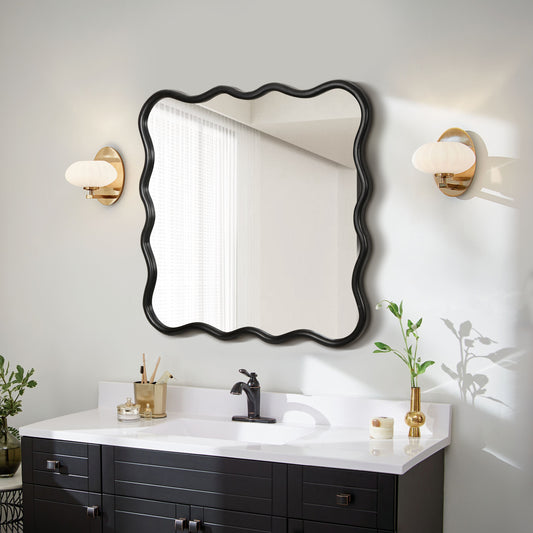 Black Wave Wood Frame Wall Mirror