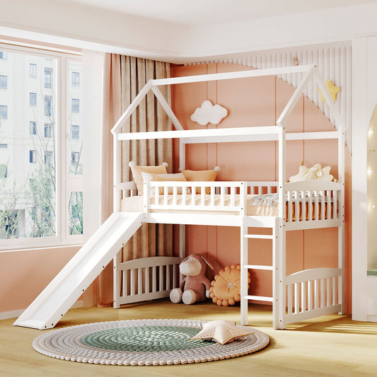 Twin Loft Bed with Slide - White - primary color shot