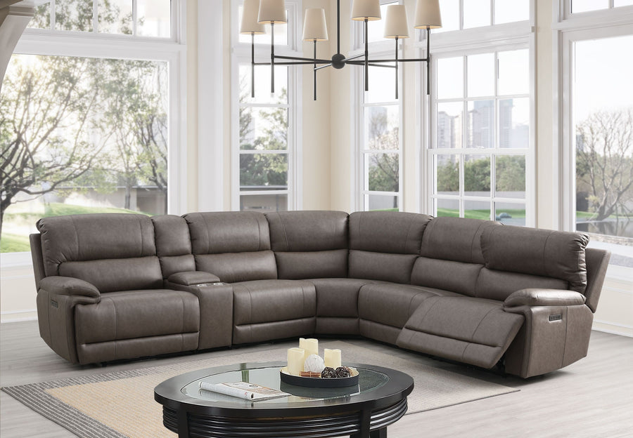 Kantu Brown Synthetic Leather Motion Sectional Sofa - primary color shot