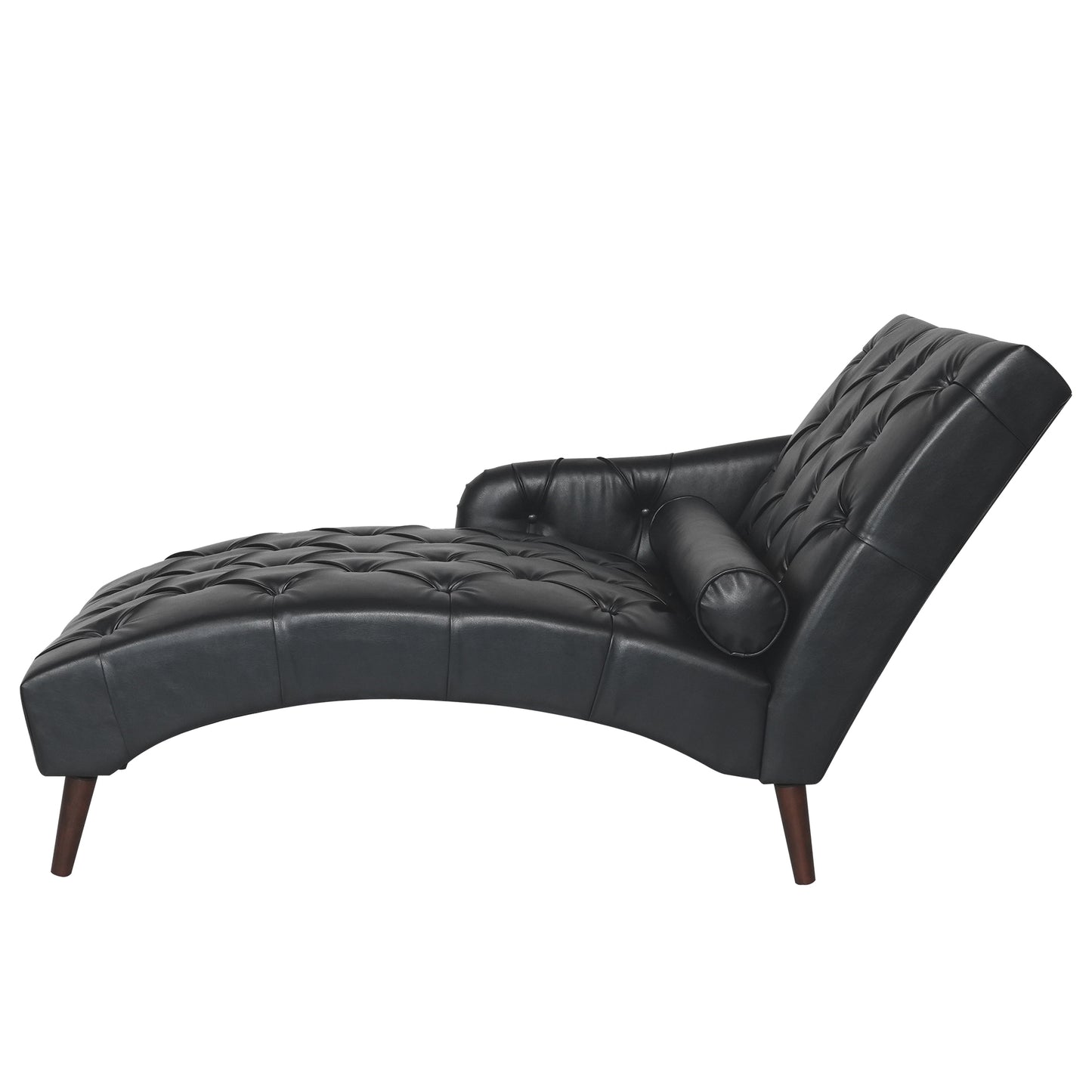 Chaise Lounge Arm Chair Indoor with Pillow & Solid Wood Legs - Black - detail view 3