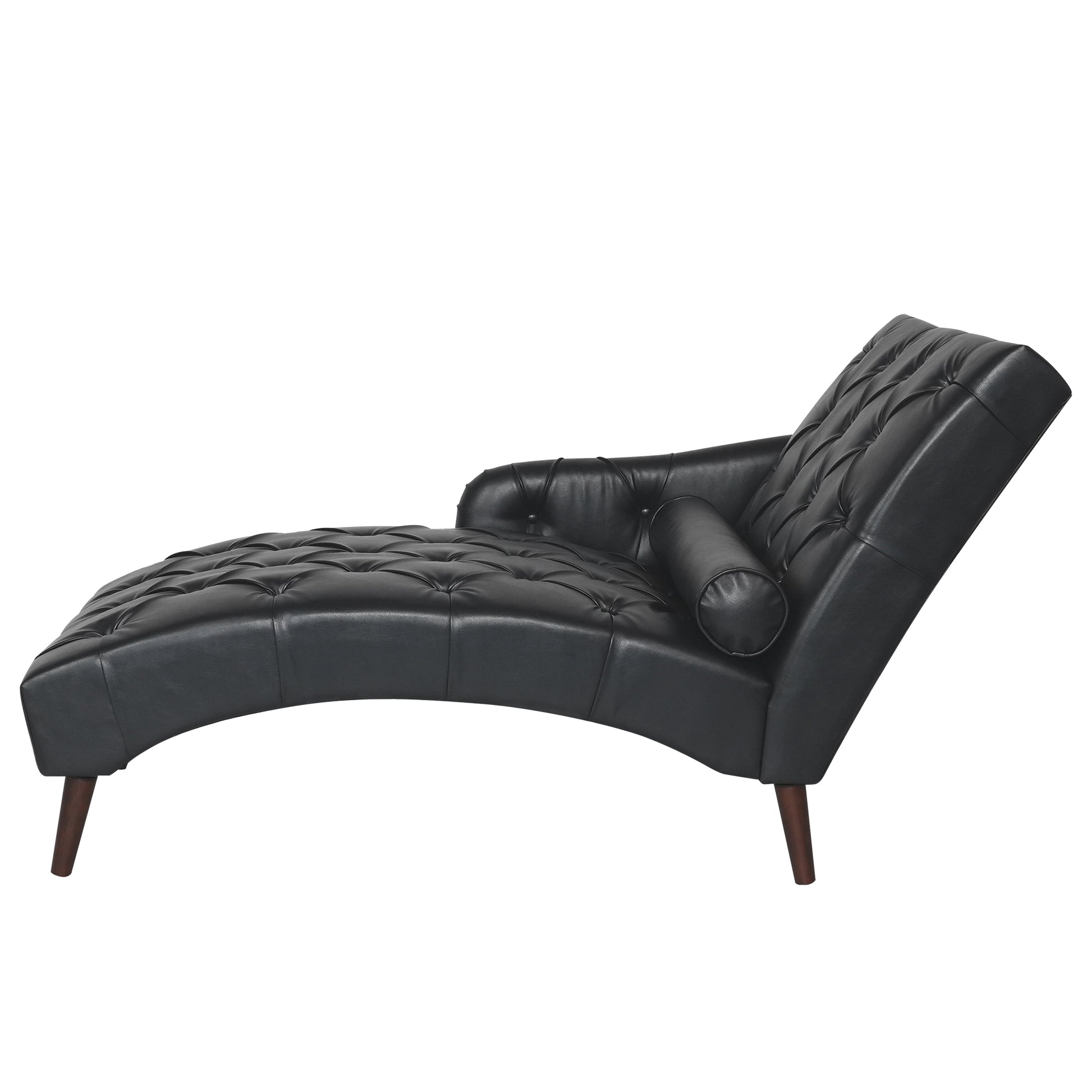 Chaise Lounge Arm Chair Indoor with Pillow & Solid Wood Legs - Black - detail view 3