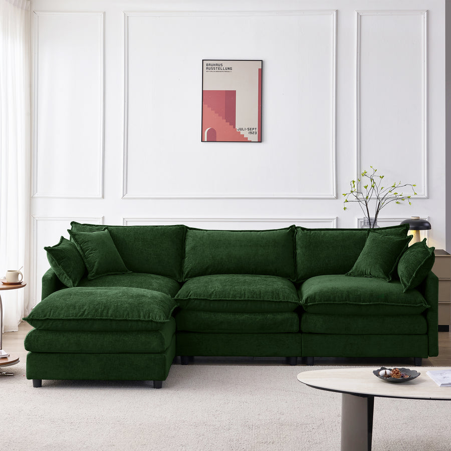 105' Modular Sectional Couch,Upholstered Soft Chenille Fabric Sofa,3 Seater with Ottoman L Shape Sofa Green - detail view 2