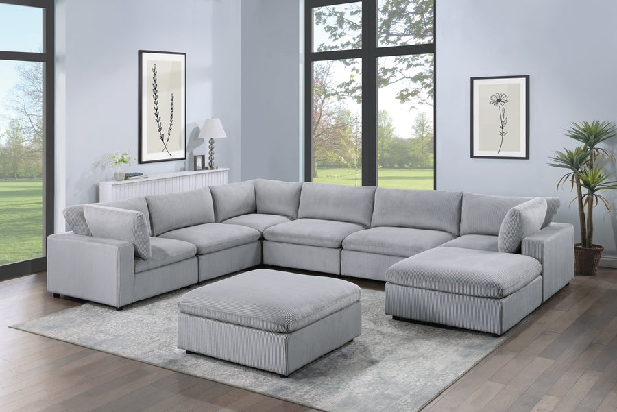 Dark Gray Color 8pc Modular Sectional Set Corduroy Upholstery Couch 3x Corner wedge 3x Armless Chairs 2x Ottomans Living Room Furniture - primary color shot