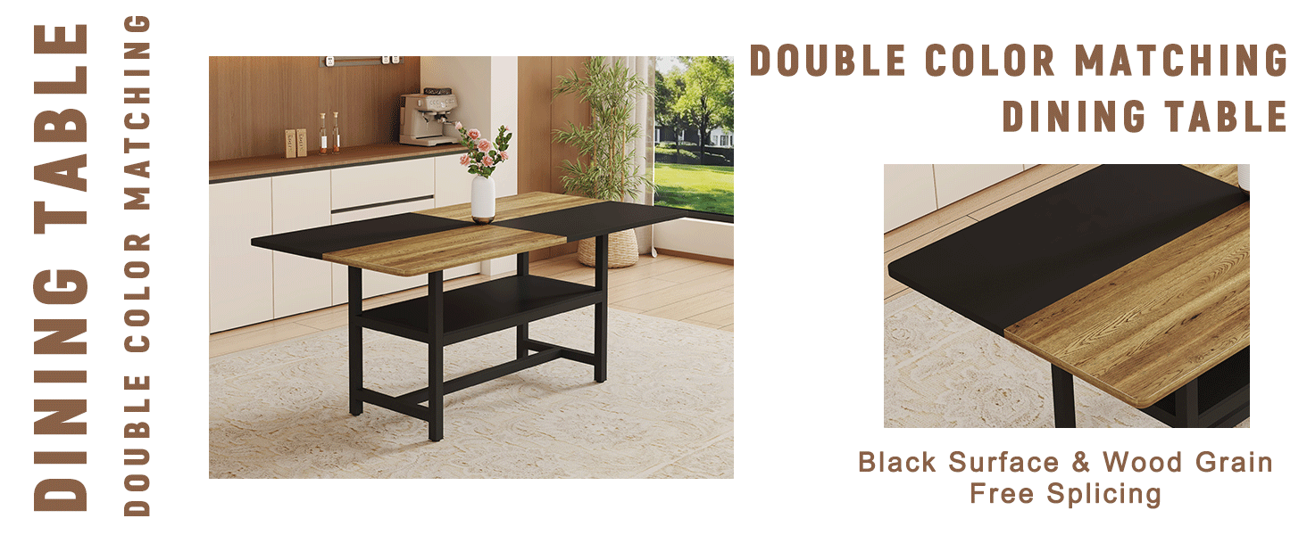 Multifunctional Dining Table: 71' L × 35.4' W × 30' H - Black - detail view 8