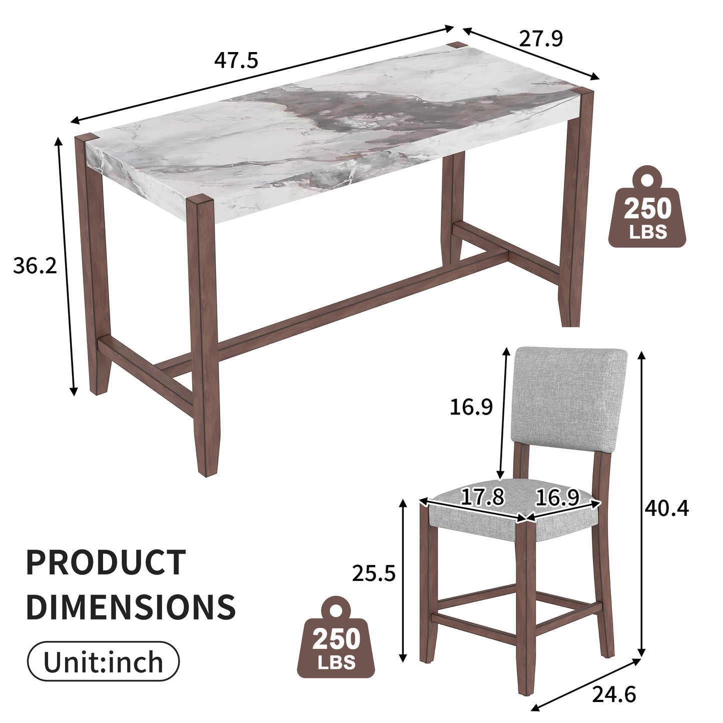5-Piece Counter Height Dining Set - White+gray - detail view 3
