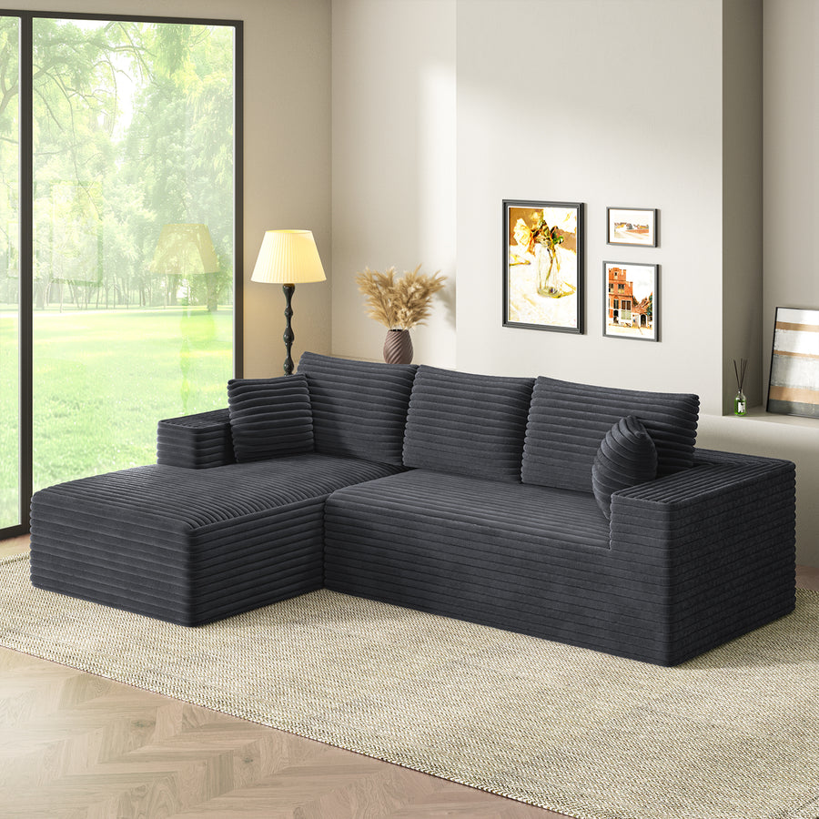 Aurora Luxe Velvet 3-Seater Black Sofa Sectional Space-Saving Vacuum Packed Design, Easy Setup - primary color shot