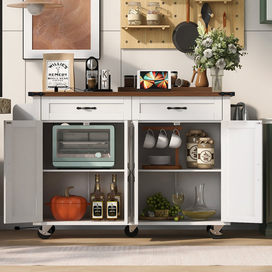 K&k 54"farmhouse Kitchen Island with Power Outlet - White - detail view 2