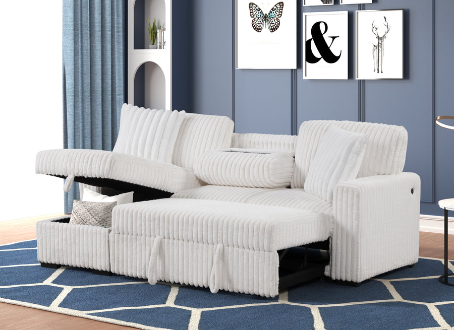 Plush Sectional Sofa W/ Pull Out Sleeper made with Velvet fabric- Cream - detail view 2