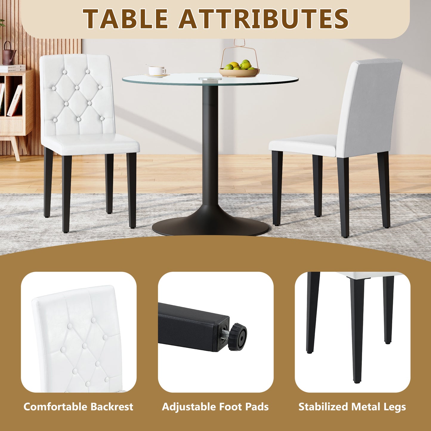 White Upholstered Fabric Dining Chairs with Black Legs (set of 2) - detail view 7
