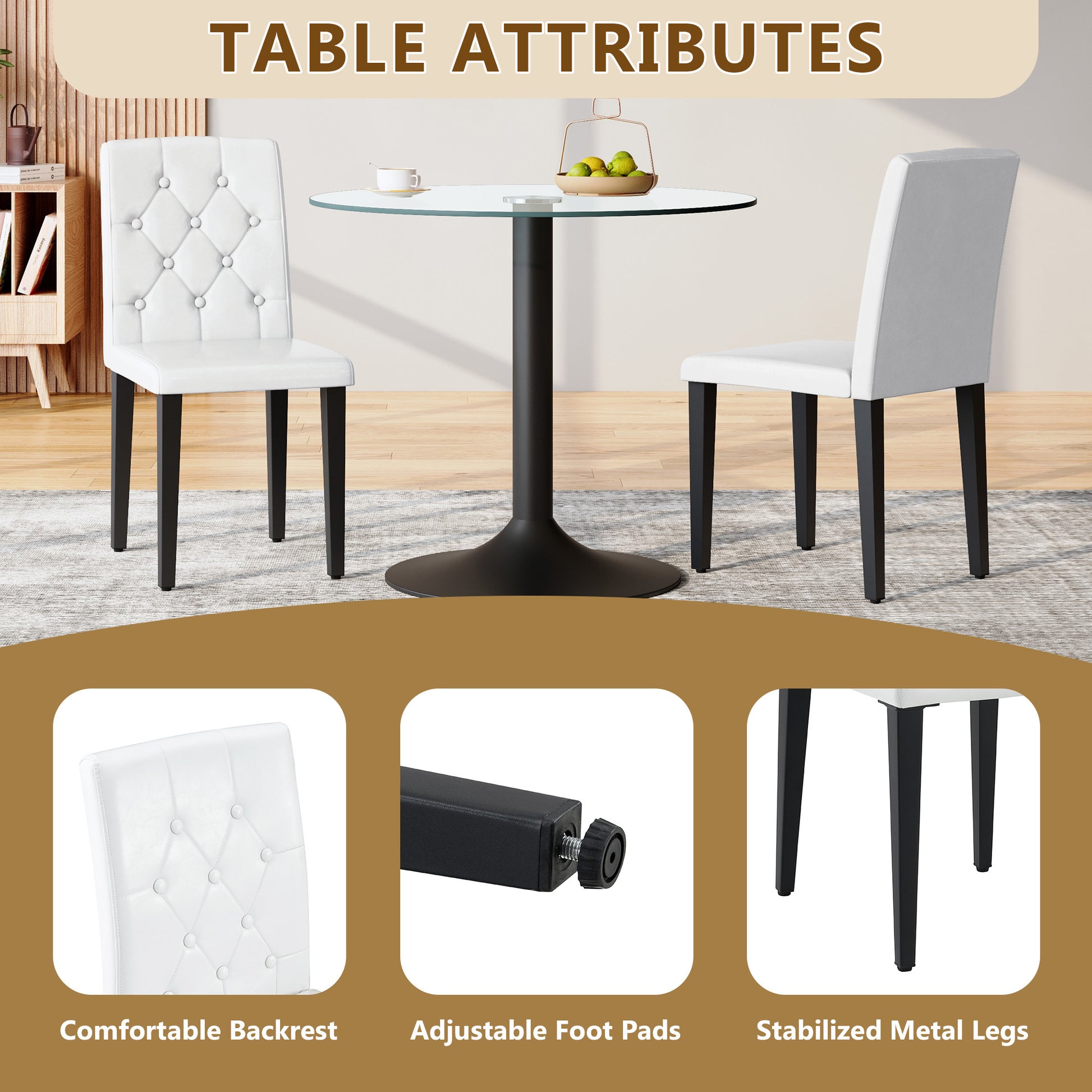 White Upholstered Fabric Dining Chairs with Black Legs (set of 2) - detail view 7