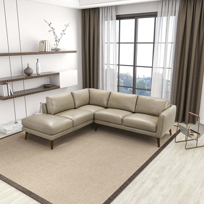 Mid-Century Modern Benson Beige Leather Sectional Sofa with Left Facing Chaise - primary image