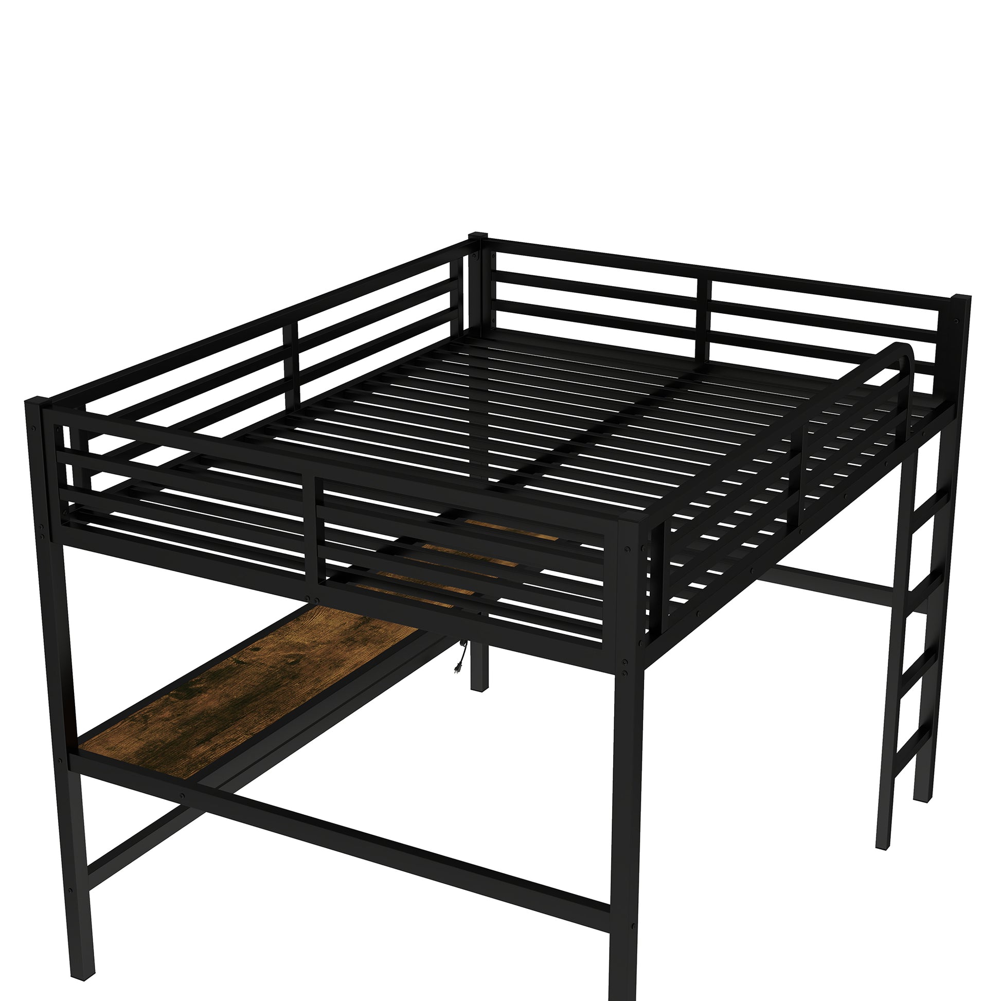 Metal Queen Size Loft Bed with Power Outlet and LED Lighted - Black - detail view 8