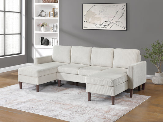 3-Piece Corduroy Sectional Set in Beige - primary color shot