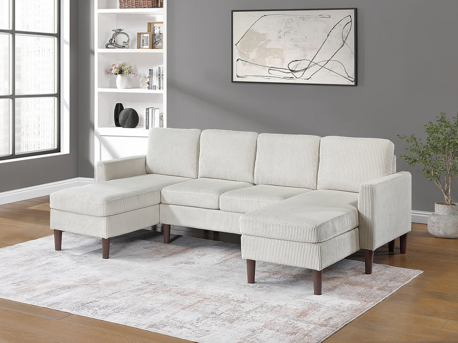 3-Piece Corduroy Sectional Set in Beige - primary color shot