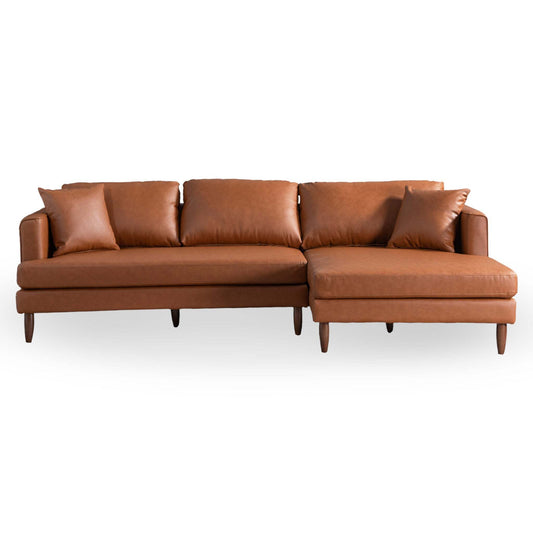 Blake Mid-Century Modern L-Shaped Sectional Sofa in Cognac Vegan Leather with Right Facing Design - primary color shot
