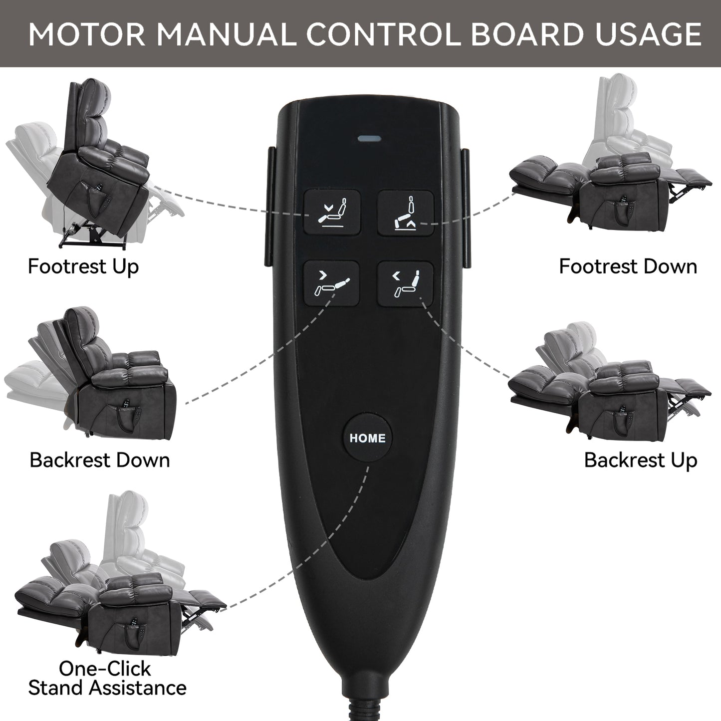 Dark Grey Leatheraire Heat Massage Dual Motor Infinite Position Up to 350 LBS Large Electric Power Lift Recliners with Hidden Cup Holders - detail view 6