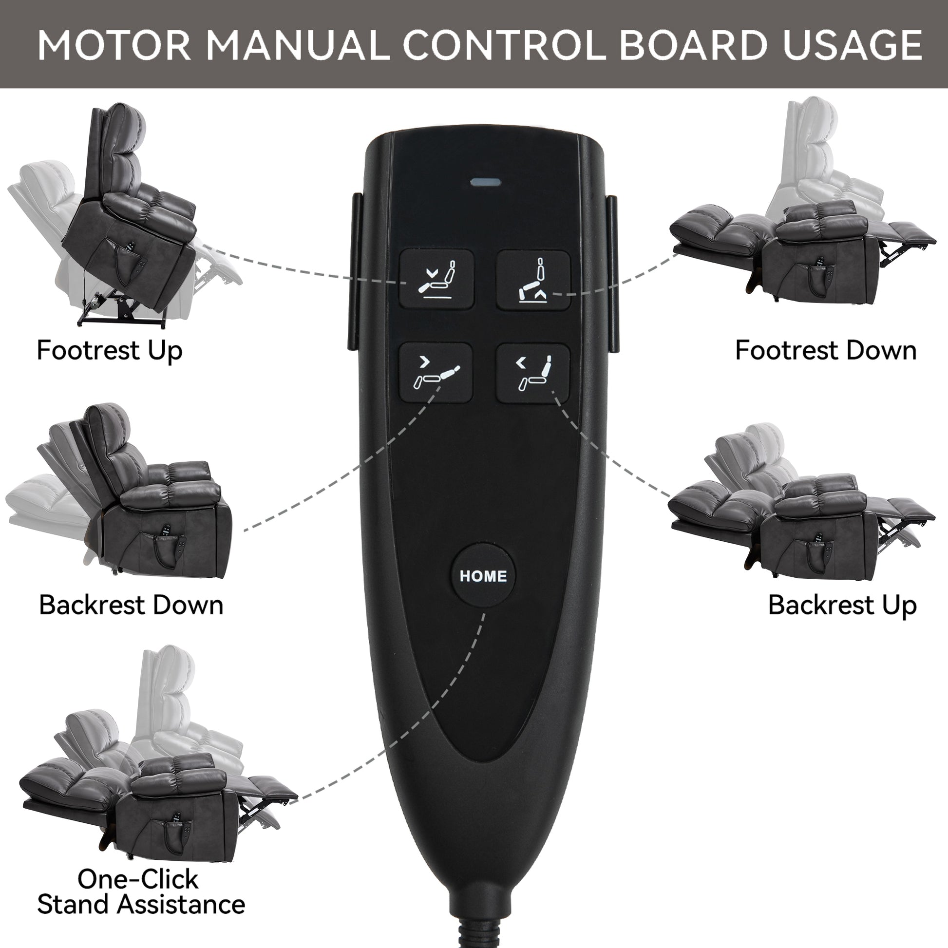 Dark Grey Leatheraire Heat Massage Dual Motor Infinite Position Up to 350 LBS Large Electric Power Lift Recliners with Hidden Cup Holders - detail view 6