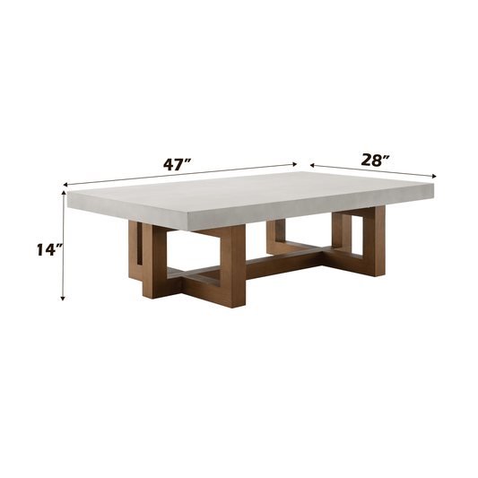 Keven Faux Concrete Top & Walnut Finish Rectangular Coffee Table
