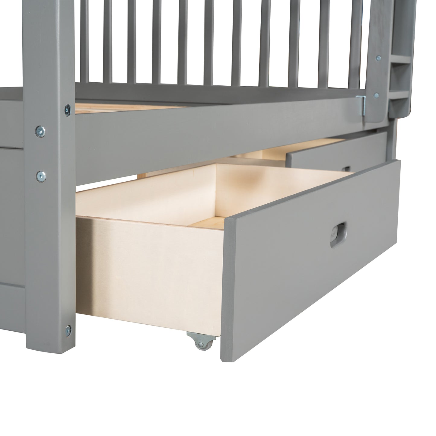 Full-Over-Full Bunk Bed with Ladders and Two Storage Drawers Gray
