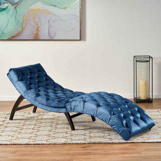 Nora Contemporary Tufted Velvet Chaise Lounge, Blue