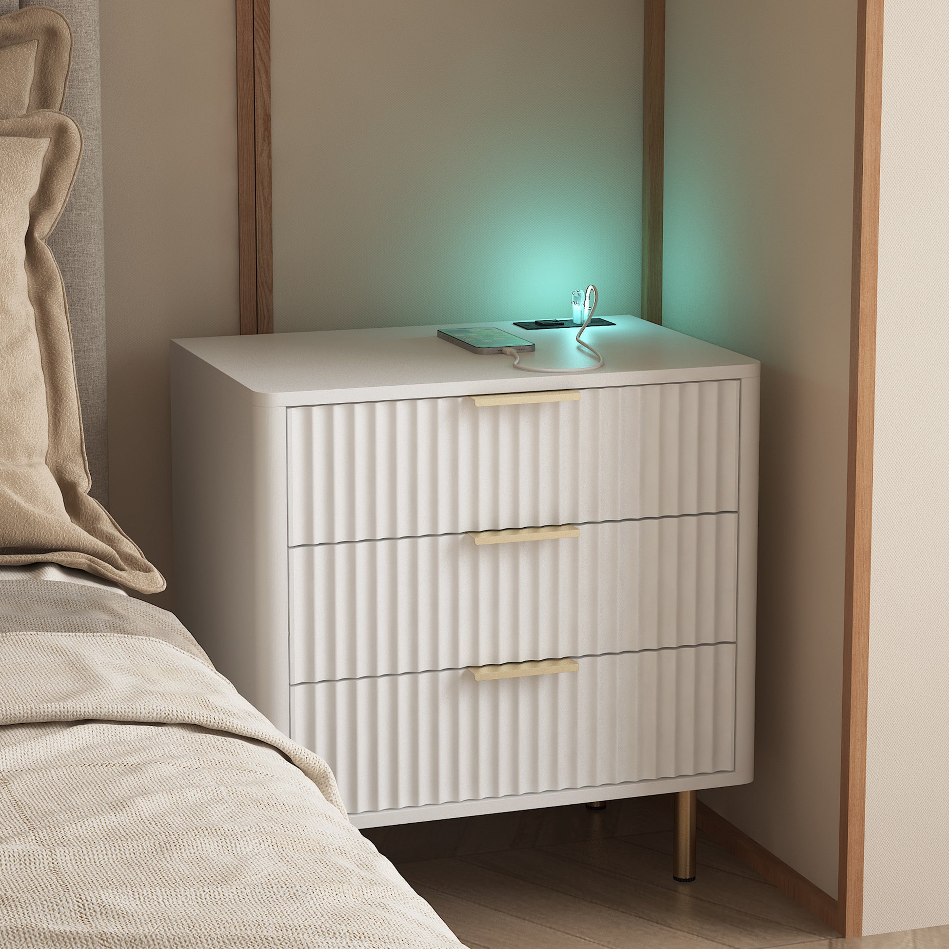 Nightstand with Charging Station - White - detail view 6