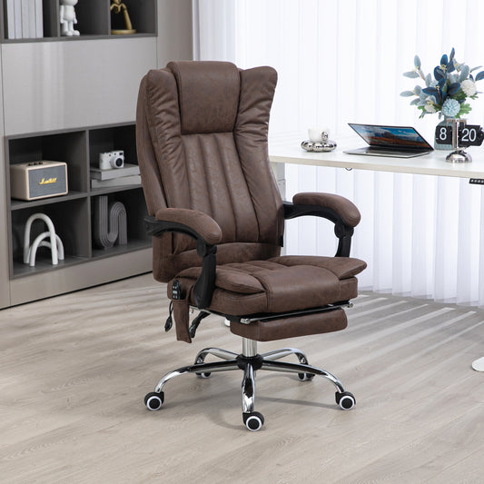 Cora High Bak Microfiber Office Chair with Heat & Massage, Brown