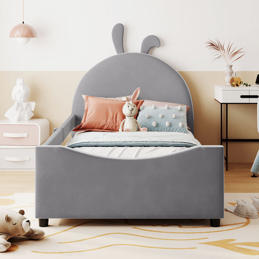 Bugs Twin Size Upholstered Daybed with Rabbit Ear Shaped Headboard, Gray