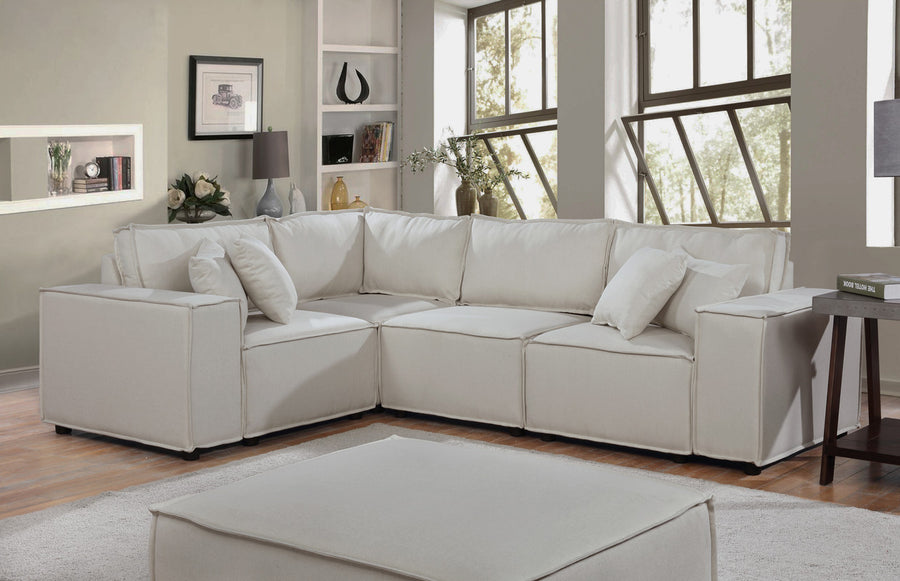 Melrose 99' Modular Sectional Sofa with Ottoman in Beige Linen - primary color shot