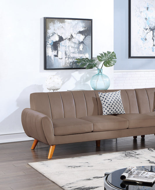 Contemporary 2-Pcs Sectional Set Living Room Furniture Light Brown Velvet Couch Left Facing Sofa, Right Facing Chaise Plush Cushion - detail view 2