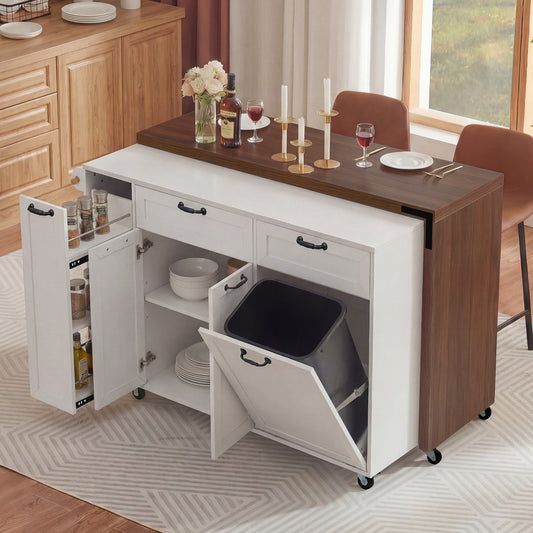 K&k 102.3' Kitchen Island with Extendable Dining Table - White - primary color shot