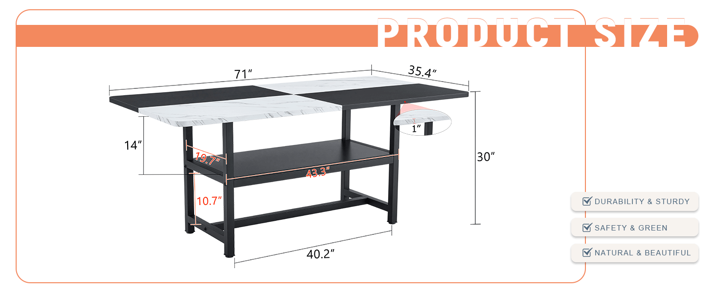 71" Long Two-Color Splicing Fashionable Dining Table - White & Black - detail view 6