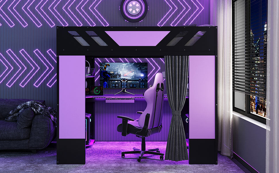 Full Size Wood Loft Bed with - Purple+black - detail view 4