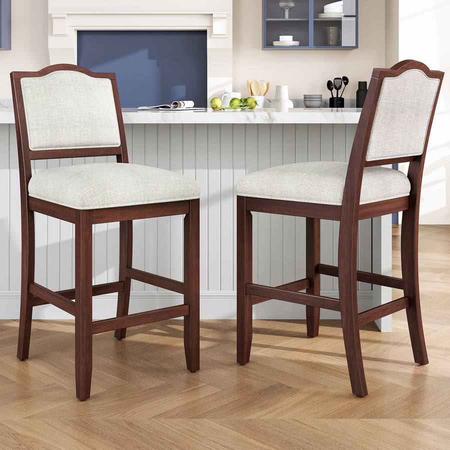 Counter Height Bar Stools Set of 2 - Rustic 2 Pack Bar Stools with Rubber Wood Frame - Cherry - primary color shot
