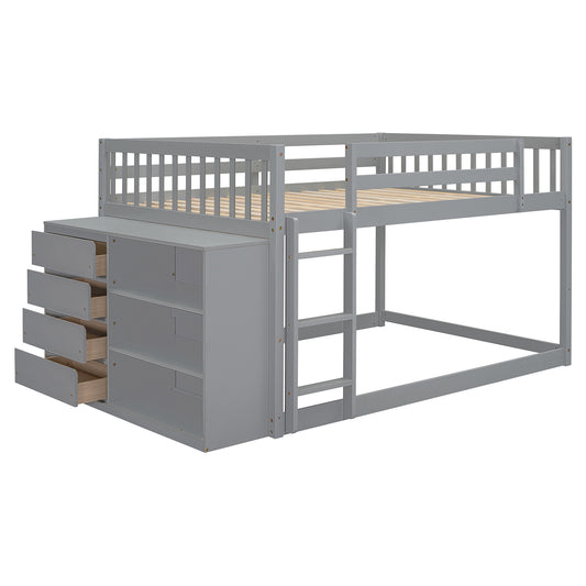 Stylish Full over Full Bunk Bed with 4 Drawers and 3 Shelves - Gray - primary color shot