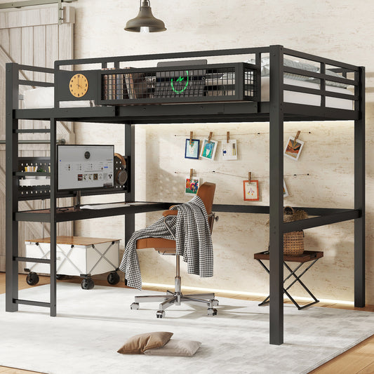 Full Size Loft Bed Frame with Desk - Black - detail view 2