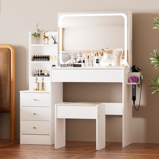 Carla Modern Vanity Set with LED Mirror, White