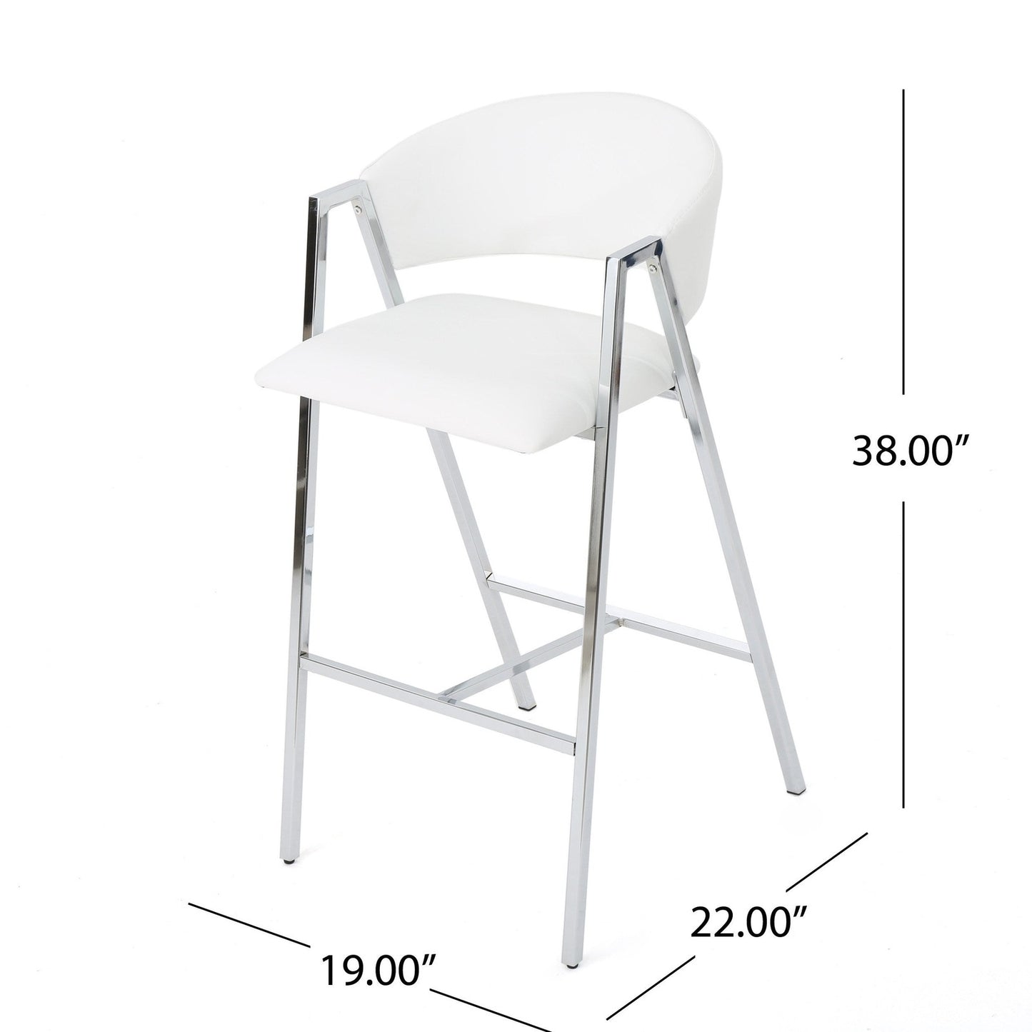 Misha Modern White PU Leather & Silver Bar Stools Set of 2