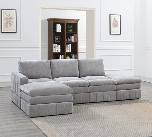 Contemporary 5pc Set Modular Sectional Set 1x One Arm Chair / Wedge 2x Armless Chair 2x Ottoman Granite Color Morgan Fabric Plush - primary color shot