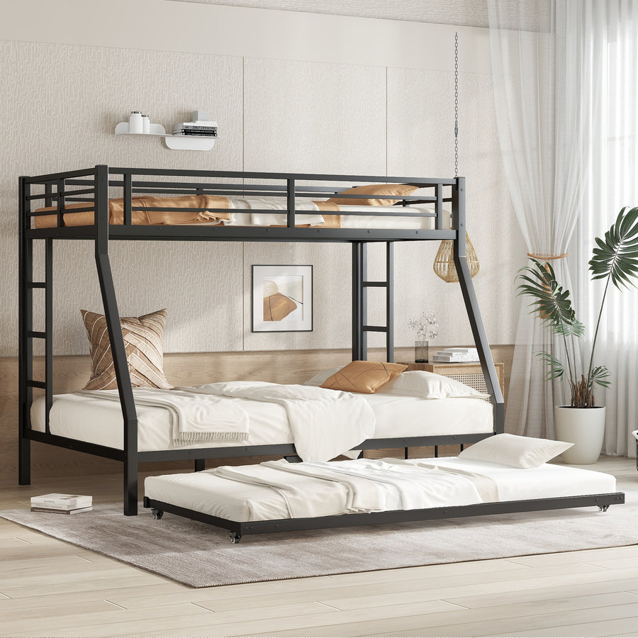 Twin over Full Metal Bunk Bed with Twin Size Trundle - Black - primary color shot
