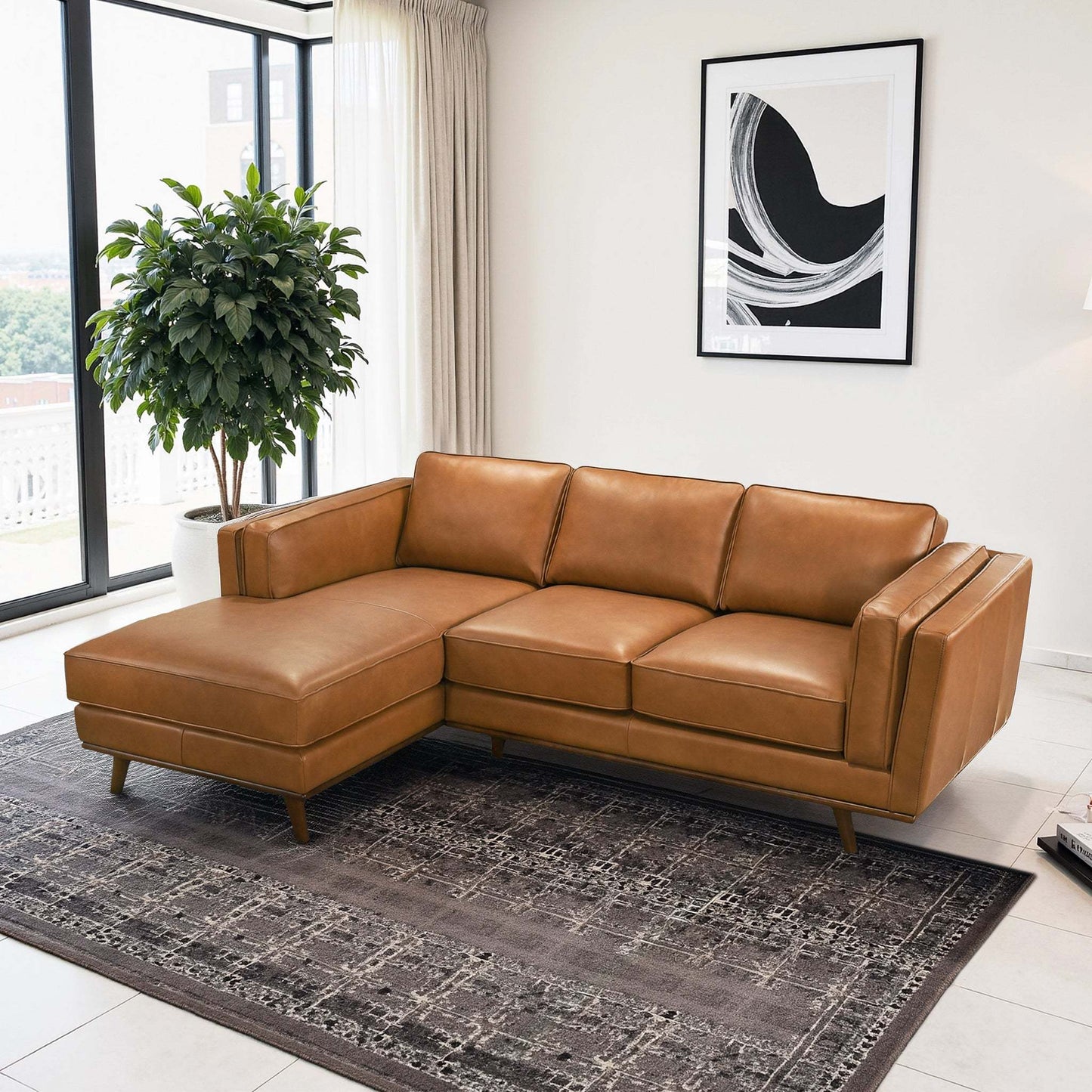 Chase Genuine Leather Sectional Left Facing Sofa Tan Leather 90.90 inches - detail view 4